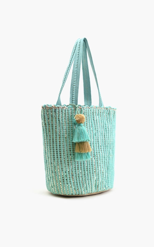 Seafoam Breeze Upcycled Hand Woven Tote