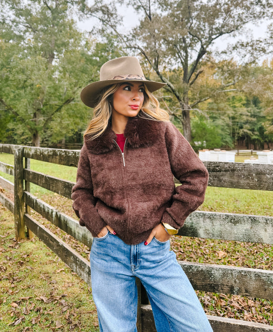 Midnight Mocha Faux Fur Sweater Jacket