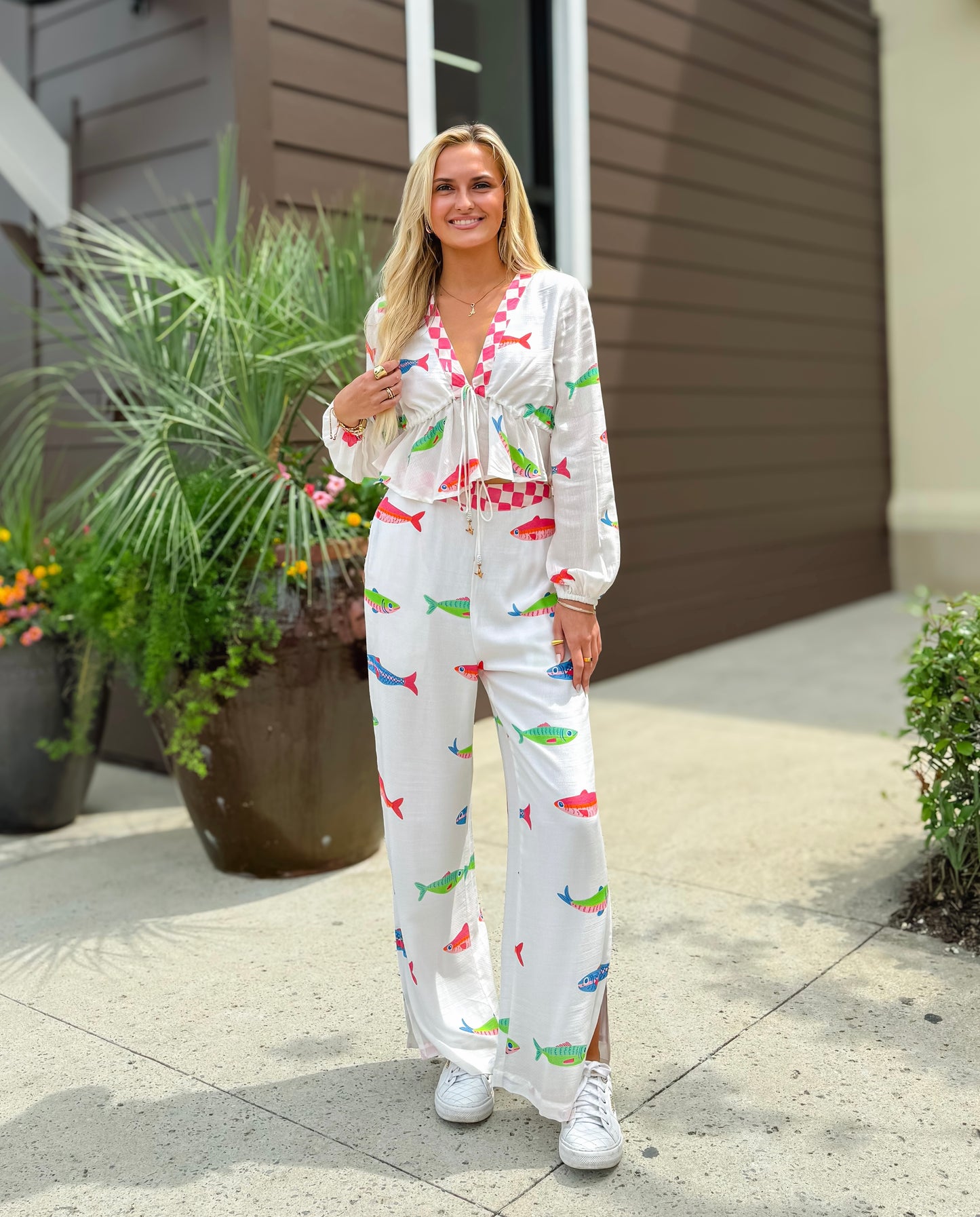 Hand-Drawn Fish Printed Pants