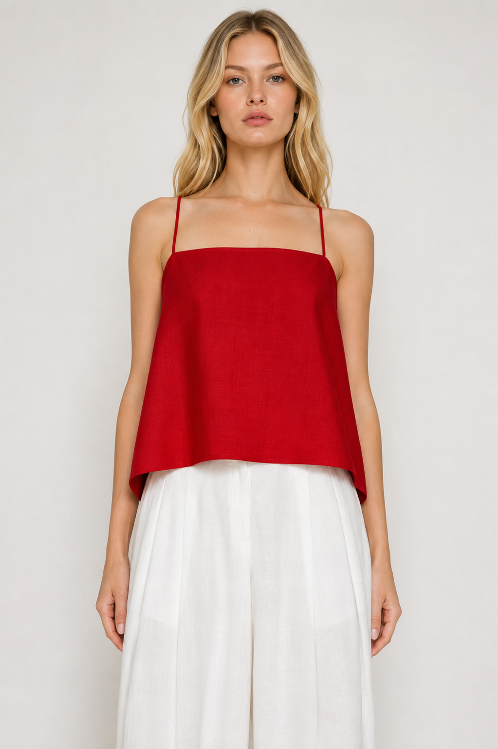 Lady In Red Linen Blouse