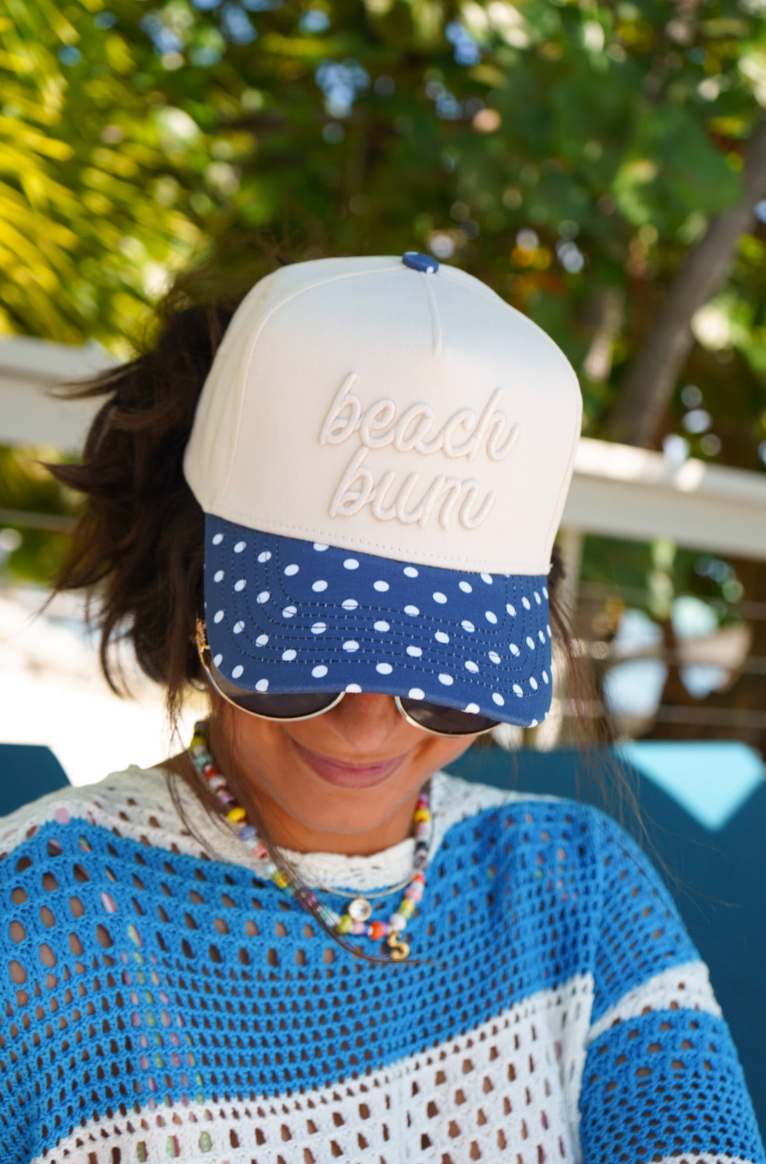Beach Bum - Navy Polka Dot Hat