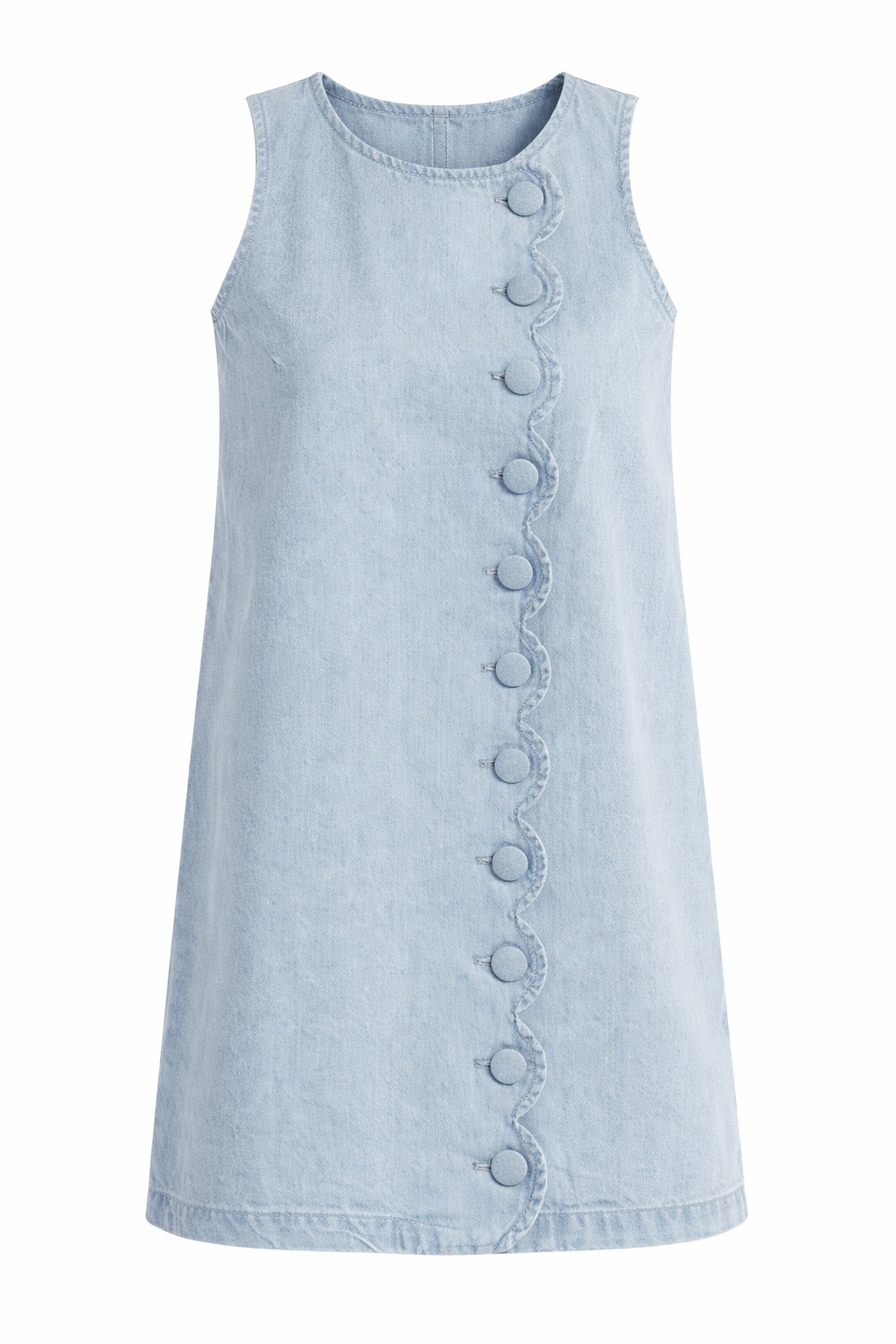 Carolina Denim Scallop Button Mini Dress (PRE-ORDER - AVAILABLE TO SHIP 2/11)
