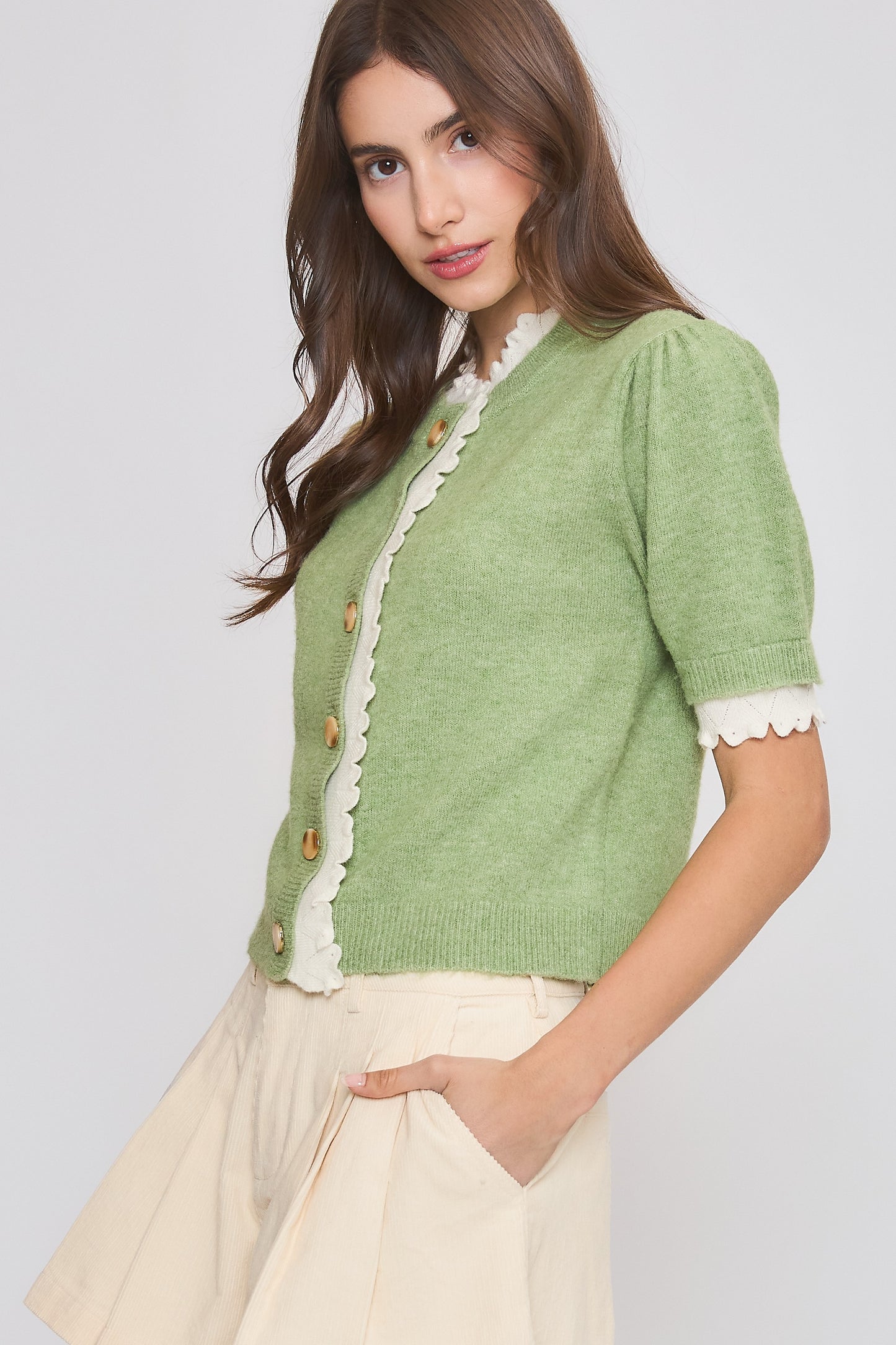 Sweet Sage Scalloped Cardigan (PRE-ORDER/AVAILABLE TO SHIP 8/13)