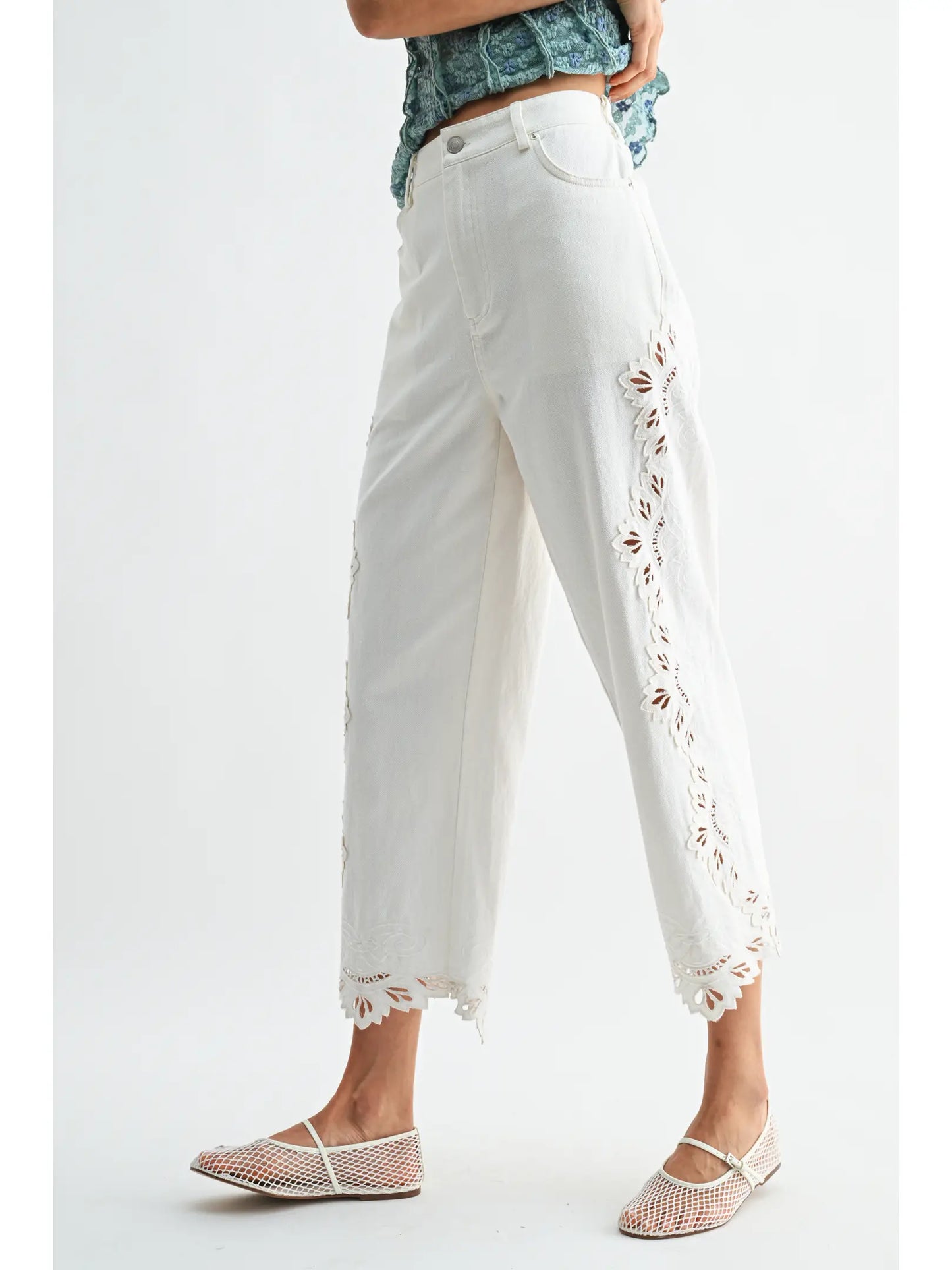 Isla Eyelet White Pants (PRE-ORDER/AVAILABLE TO SHIP 7/19)