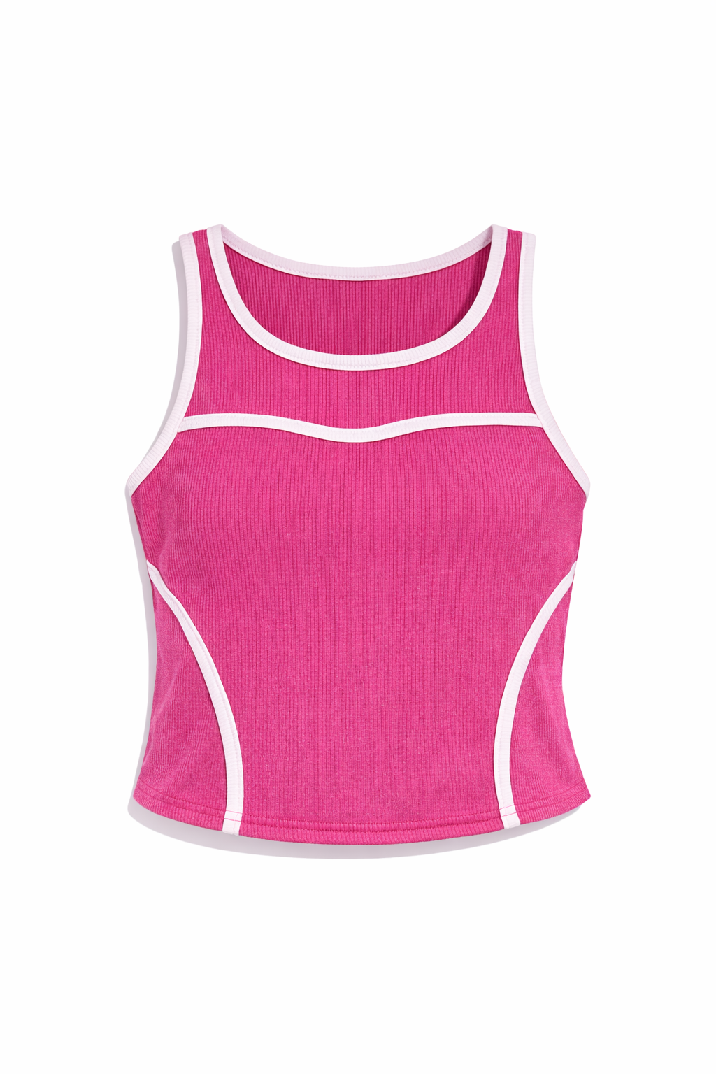 Fuchsia Ribbed Contrast Binding Cut Out Back Top