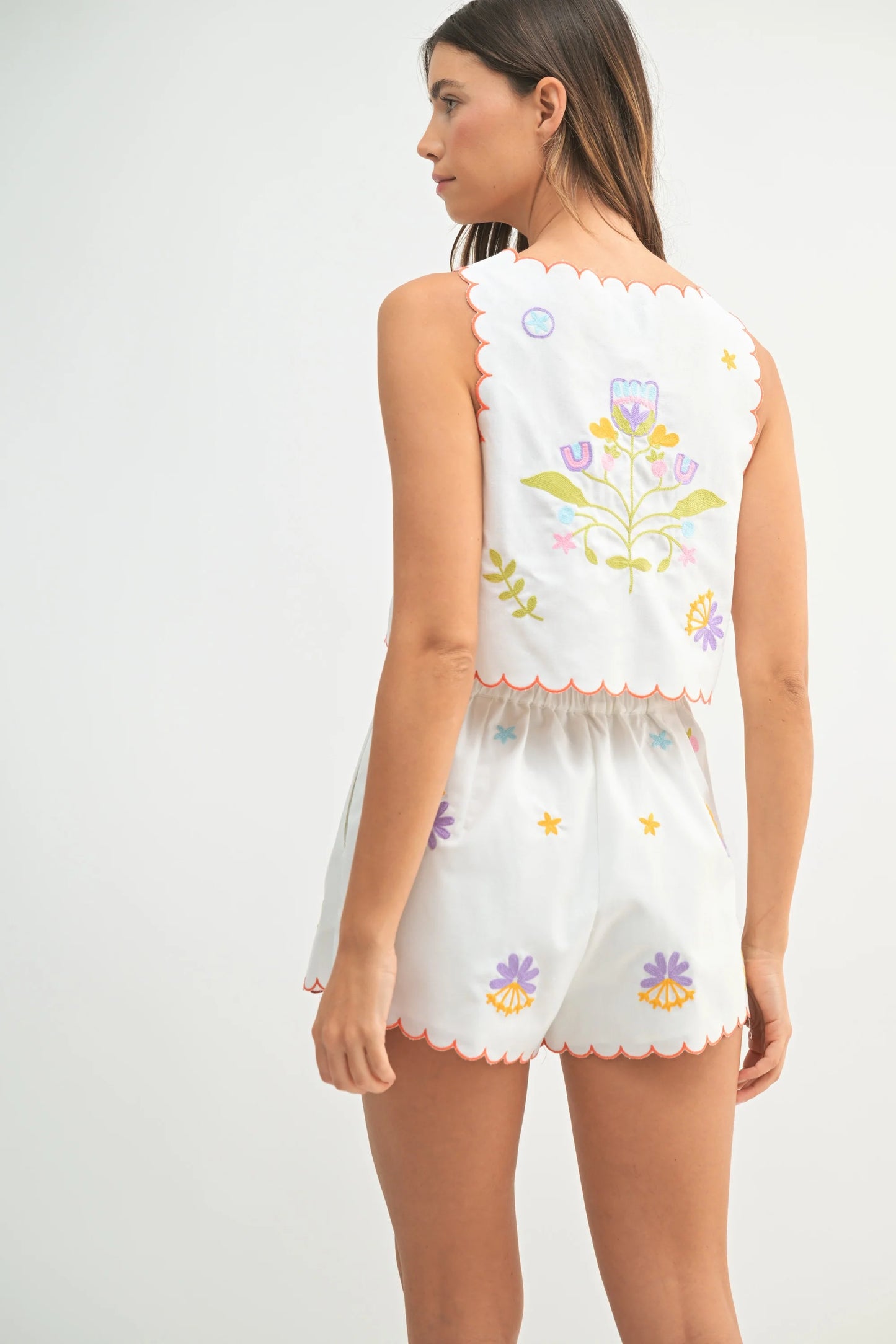 Meadow Bloom Embroidered Top & Shorts Set