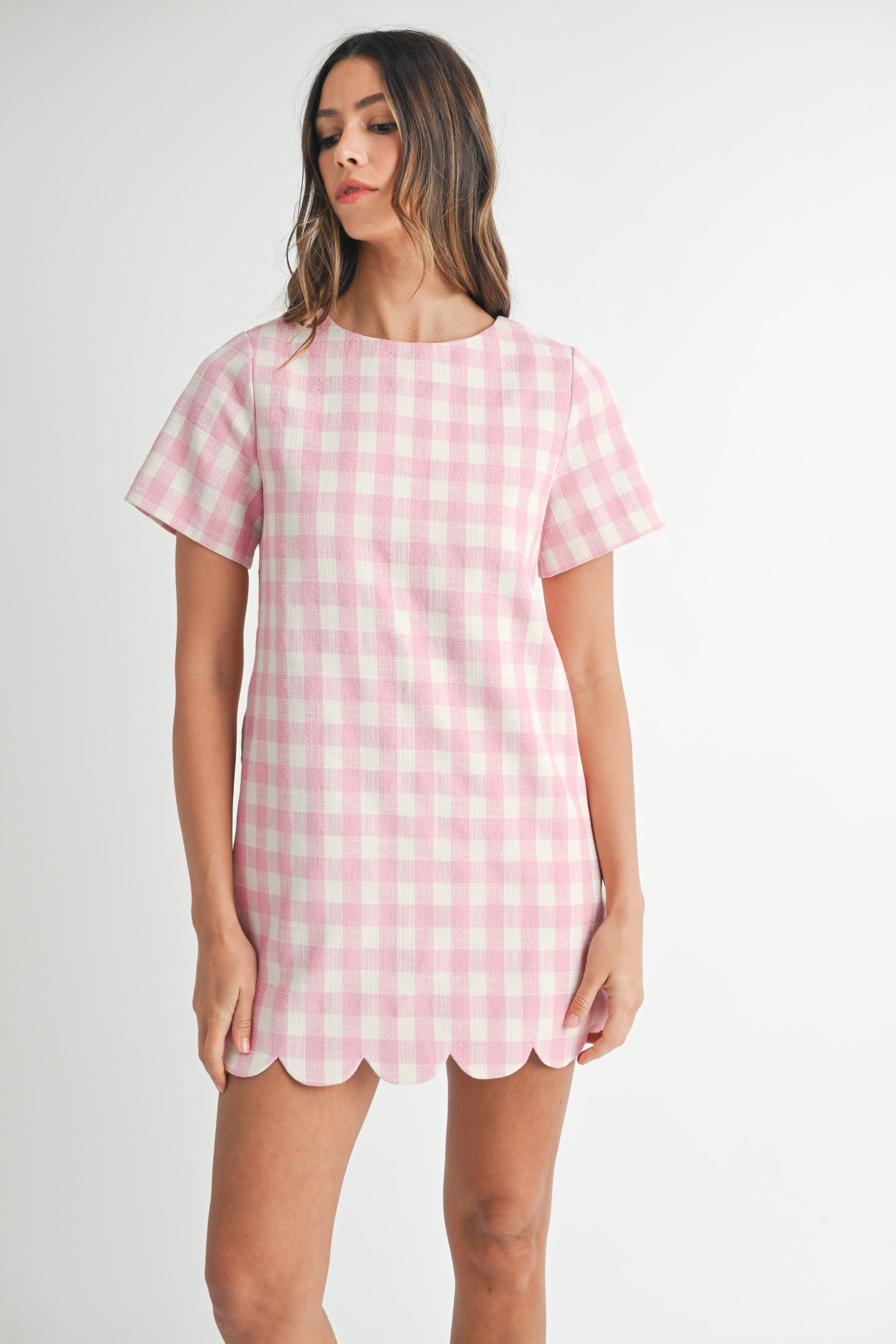 Pink Gingham A-Line Scallop Mini Dress (PRE-ORDER - AVAILABLE TO SHIP 2/11)