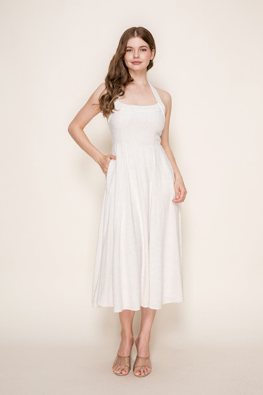 Laura Linen Halter Neck Midi Dress MEDIUM