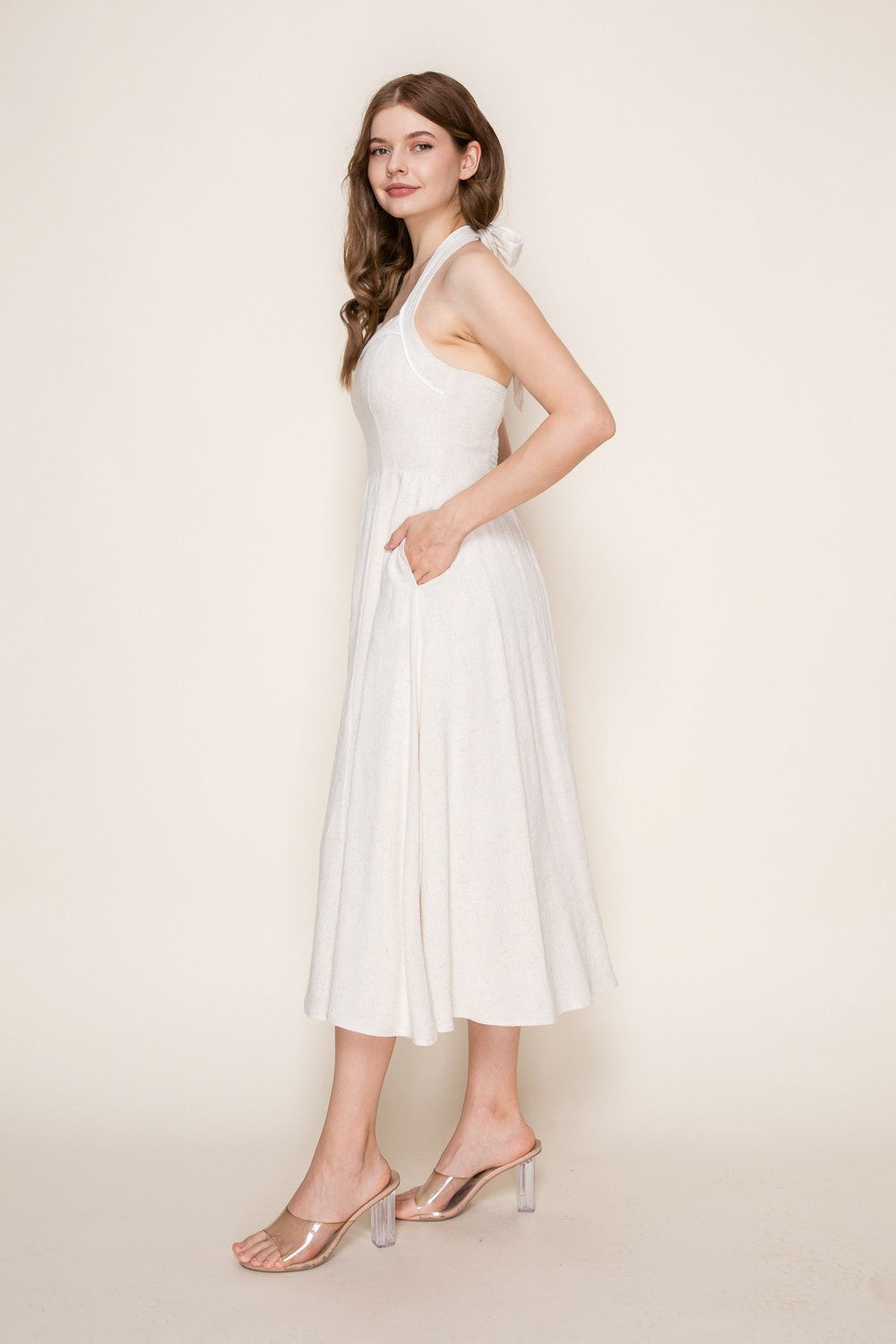 Laura Linen Halter Neck Midi Dress