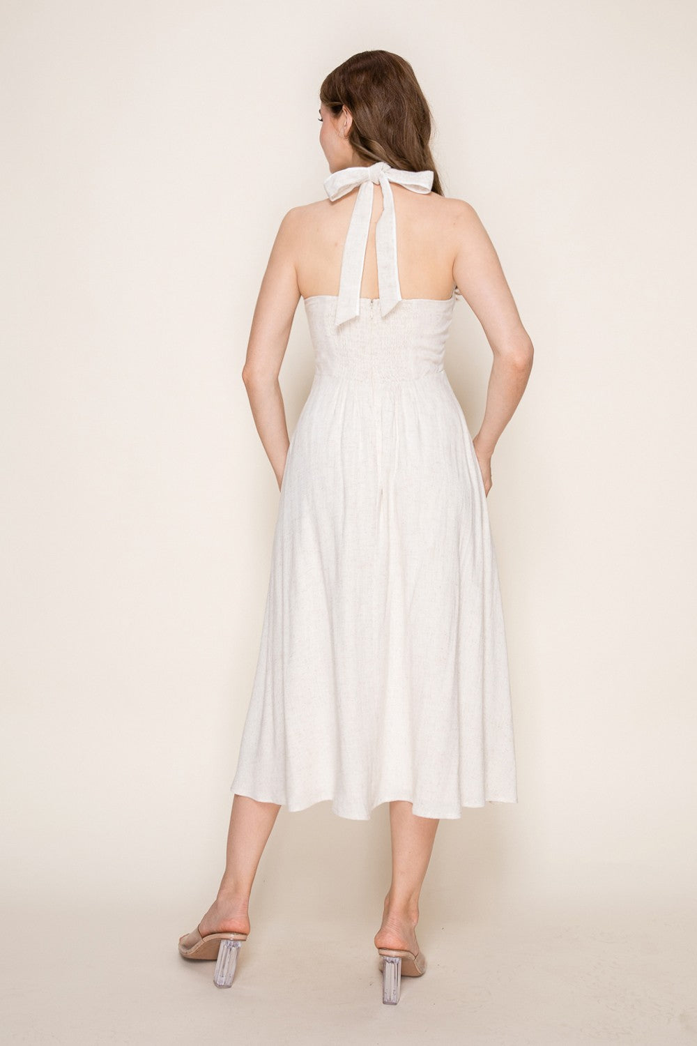 Laura Linen Halter Neck Midi Dress