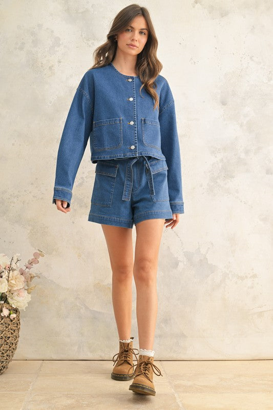 The Cali Denim Tie-Waist Shorts