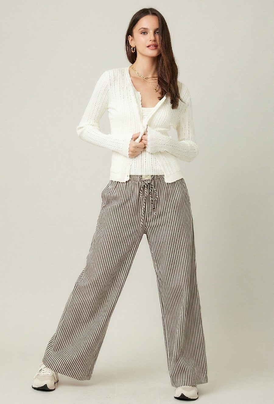 Stacy Striped Wide Leg Pants - Brown
