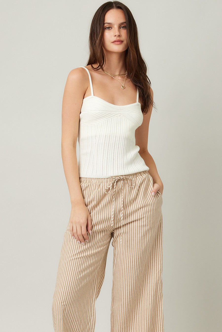 Sofie Striped Wide Leg Pants - Taupe