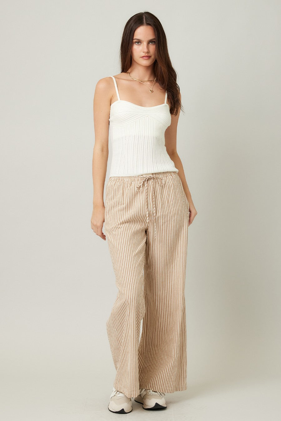 Sofie Striped Wide Leg Pants - Taupe