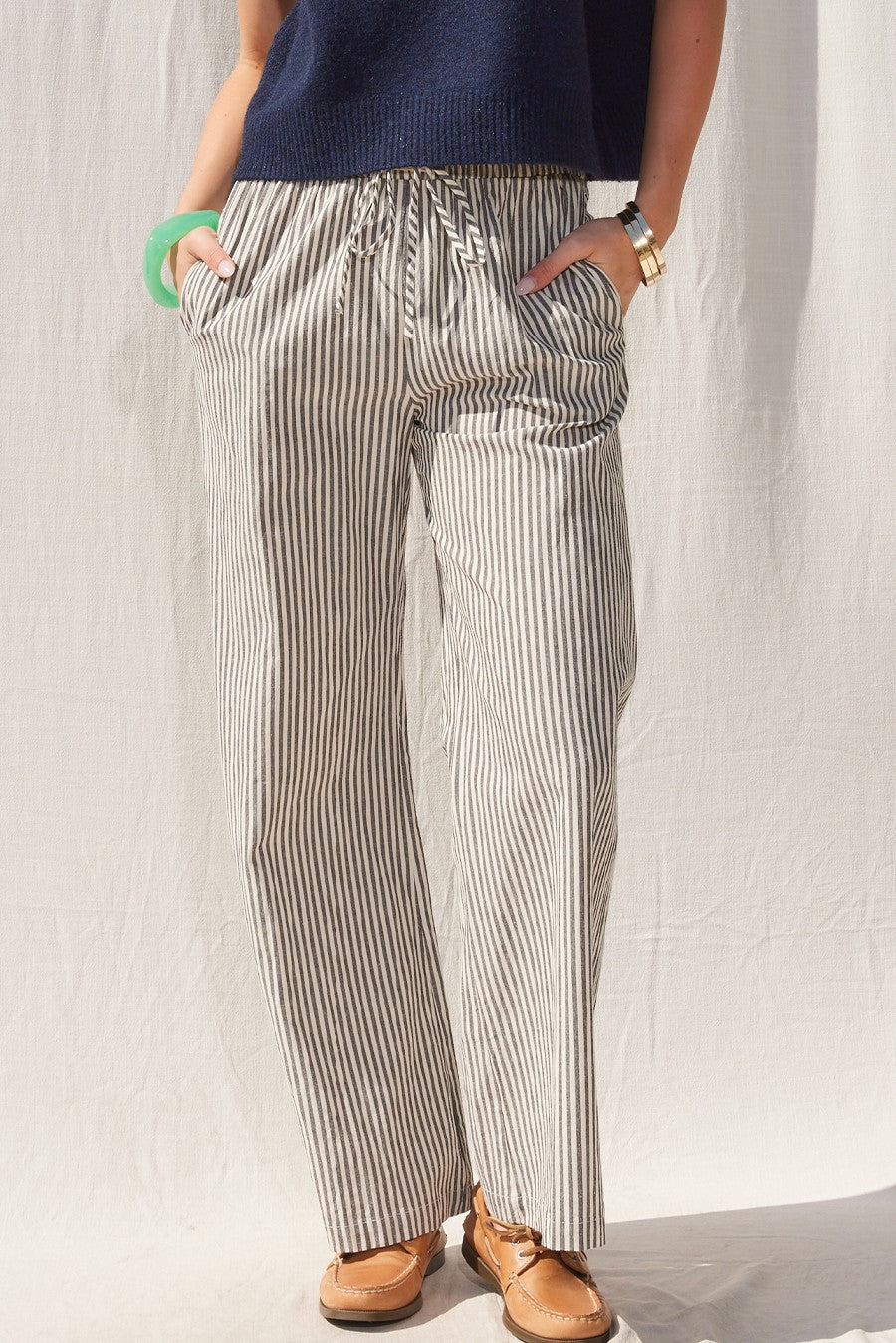 Betsy Striped Wide Leg Pants - Black