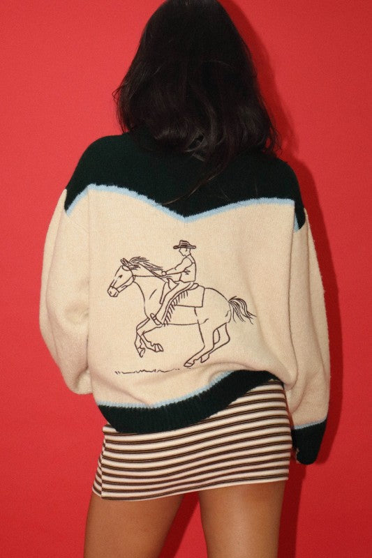 Rodeo Embrodiered Zip Up Cardigan