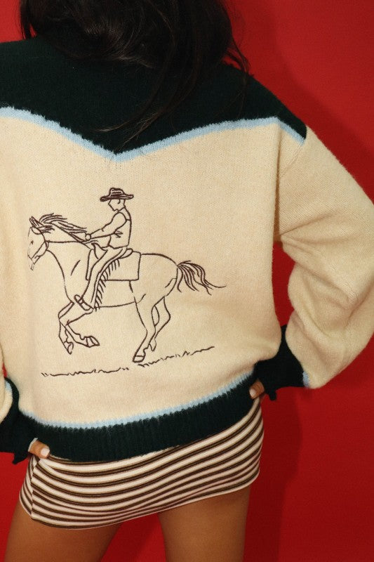 Rodeo Embrodiered Zip Up Cardigan