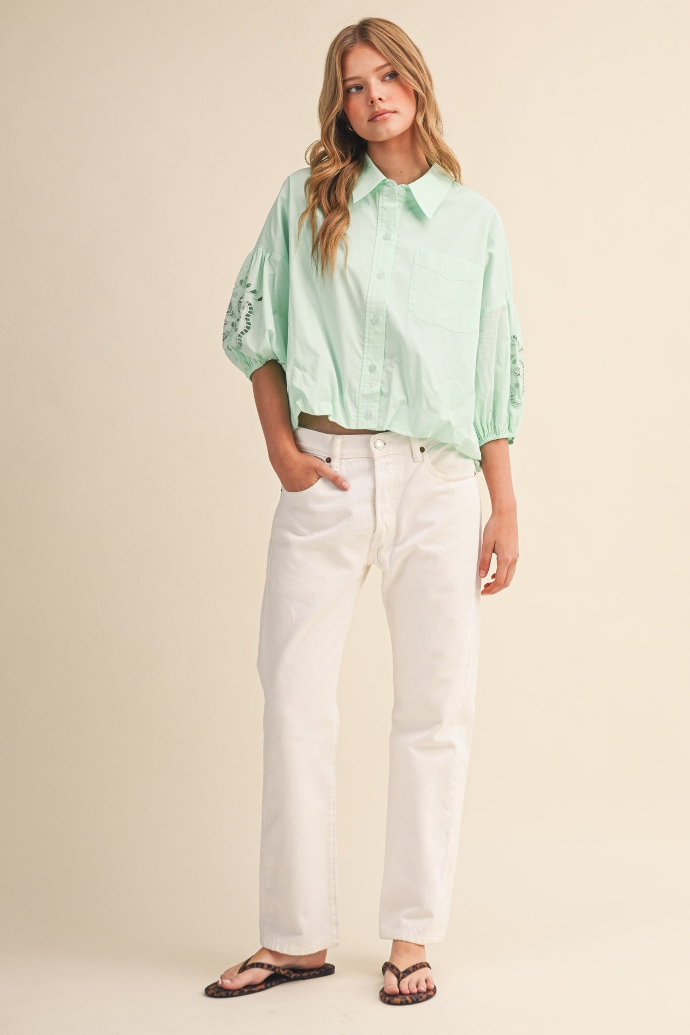 Mint To Be Eyelet Blouse - PREORDER (AVAILABLE TO SHIP 7/3)