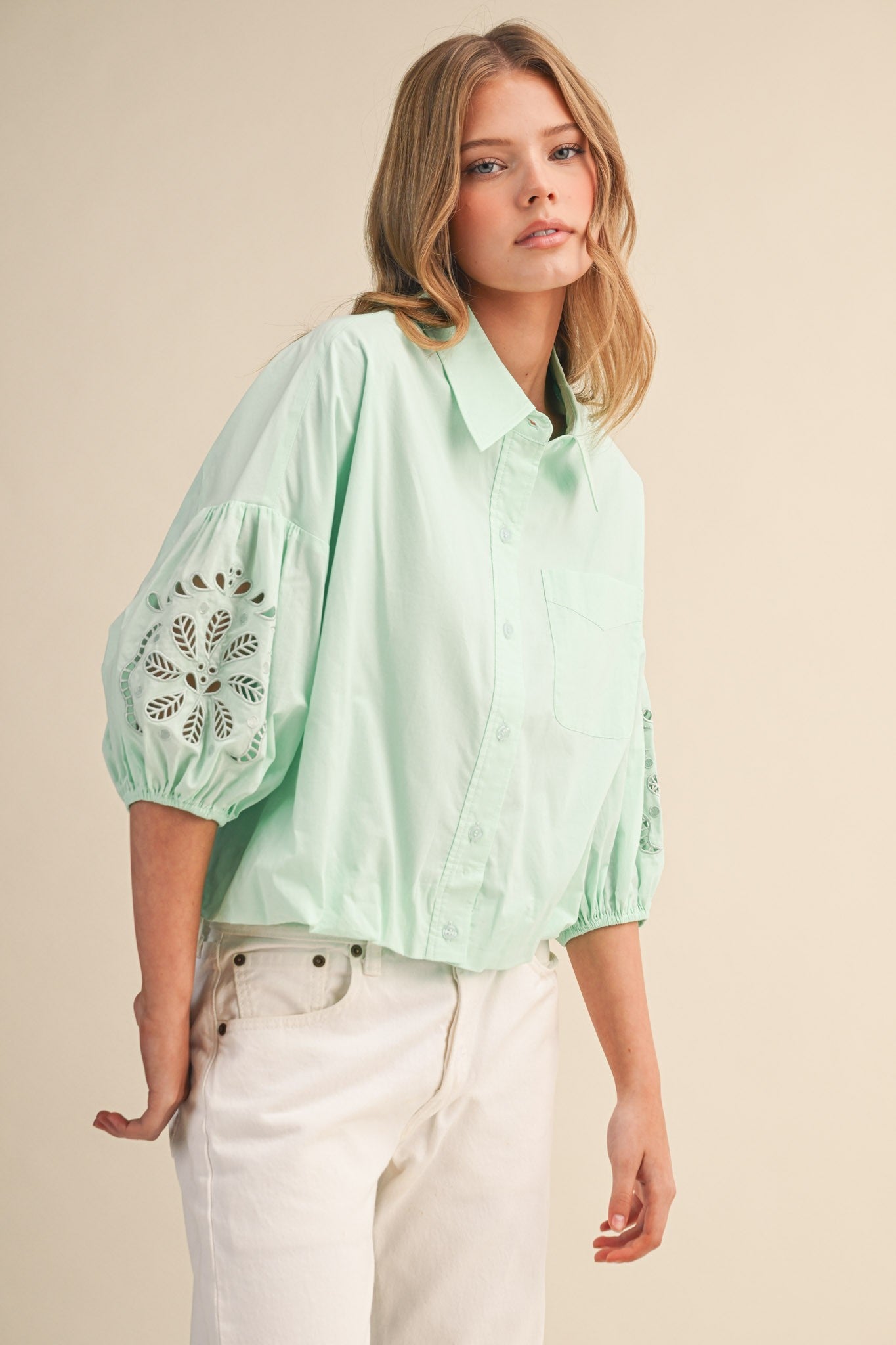 Mint To Be Eyelet Blouse - PREORDER (AVAILABLE TO SHIP 7/3)