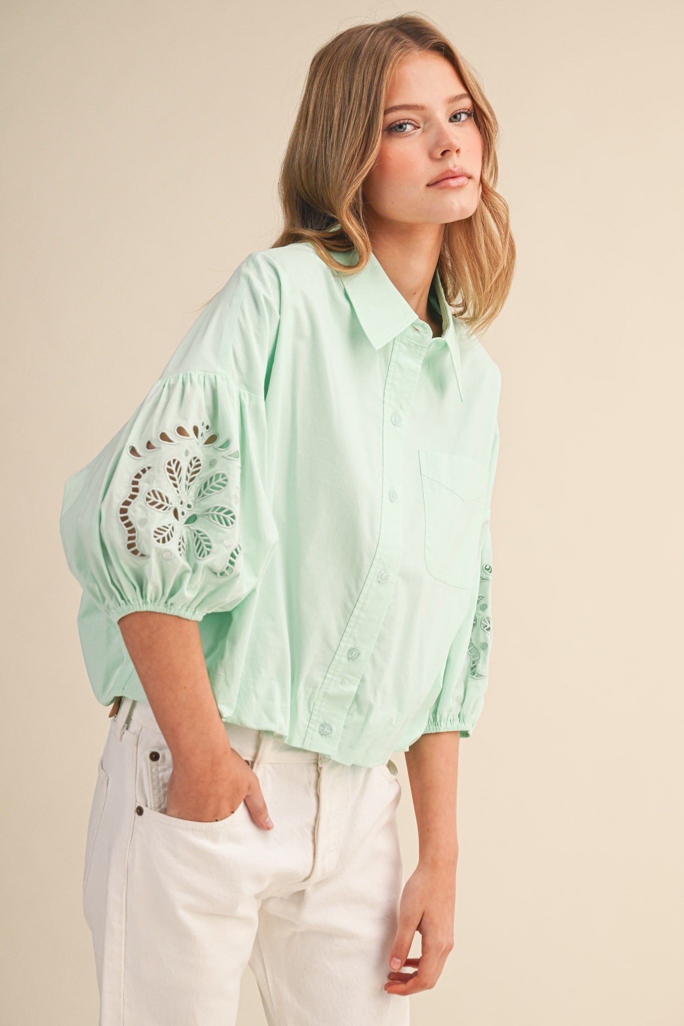 Mint To Be Eyelet Blouse - PREORDER (AVAILABLE TO SHIP 7/3)