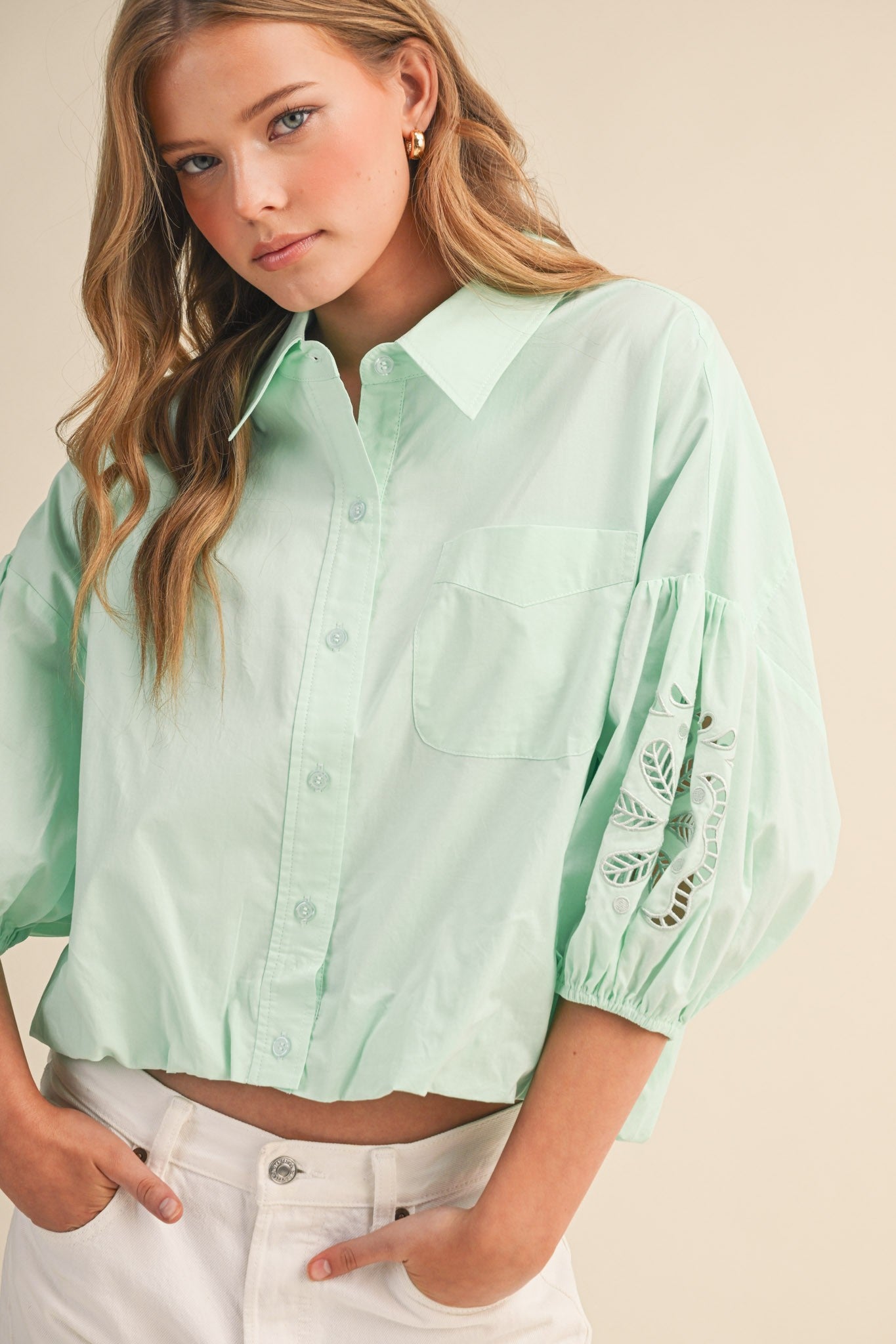 Mint To Be Eyelet Blouse - PREORDER (AVAILABLE TO SHIP 7/3)