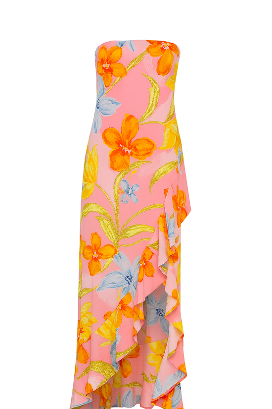 Honeysuckle Bloom Satin Midi Dress