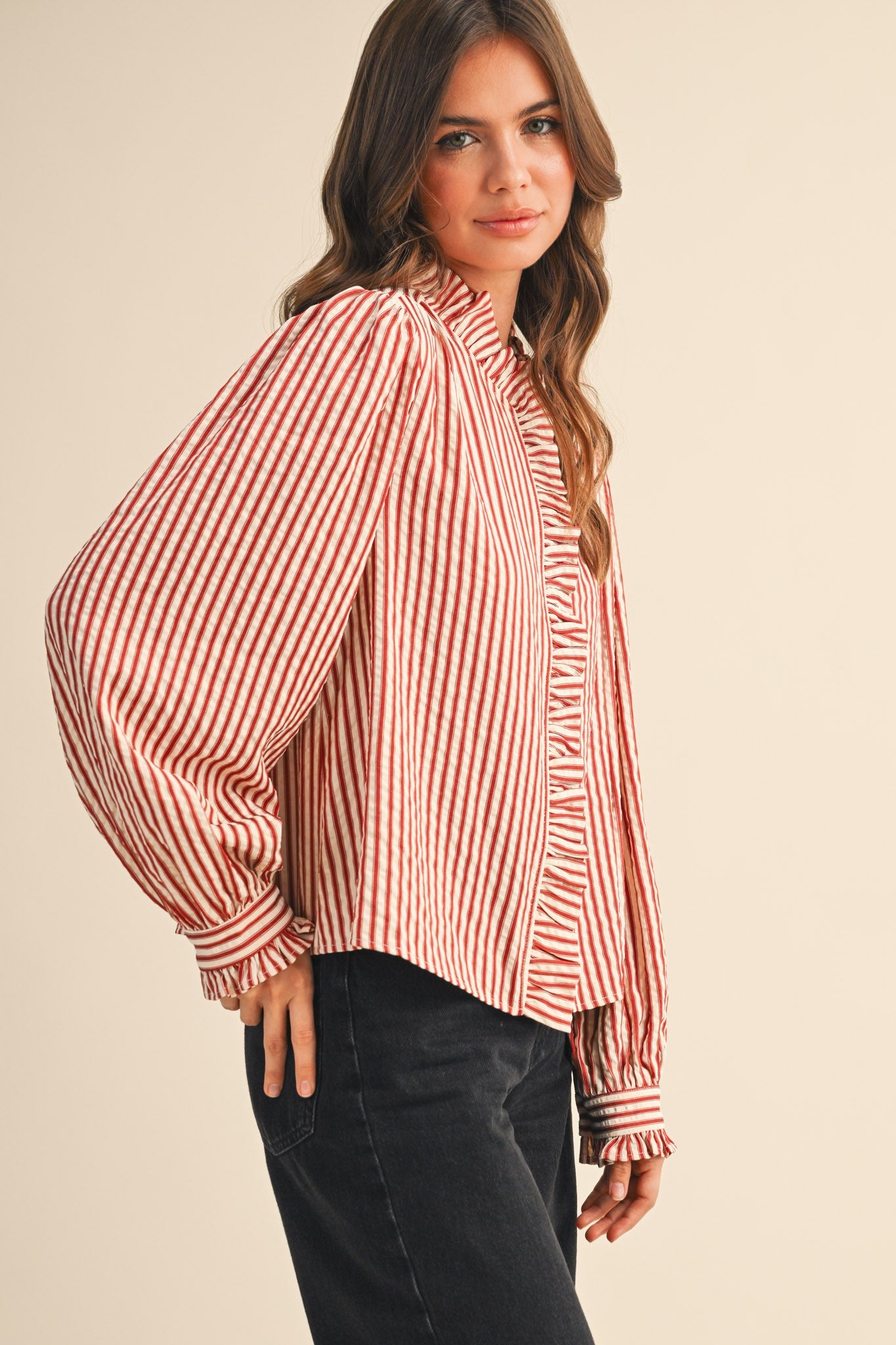 Emma Ruffled Stripe Blouse