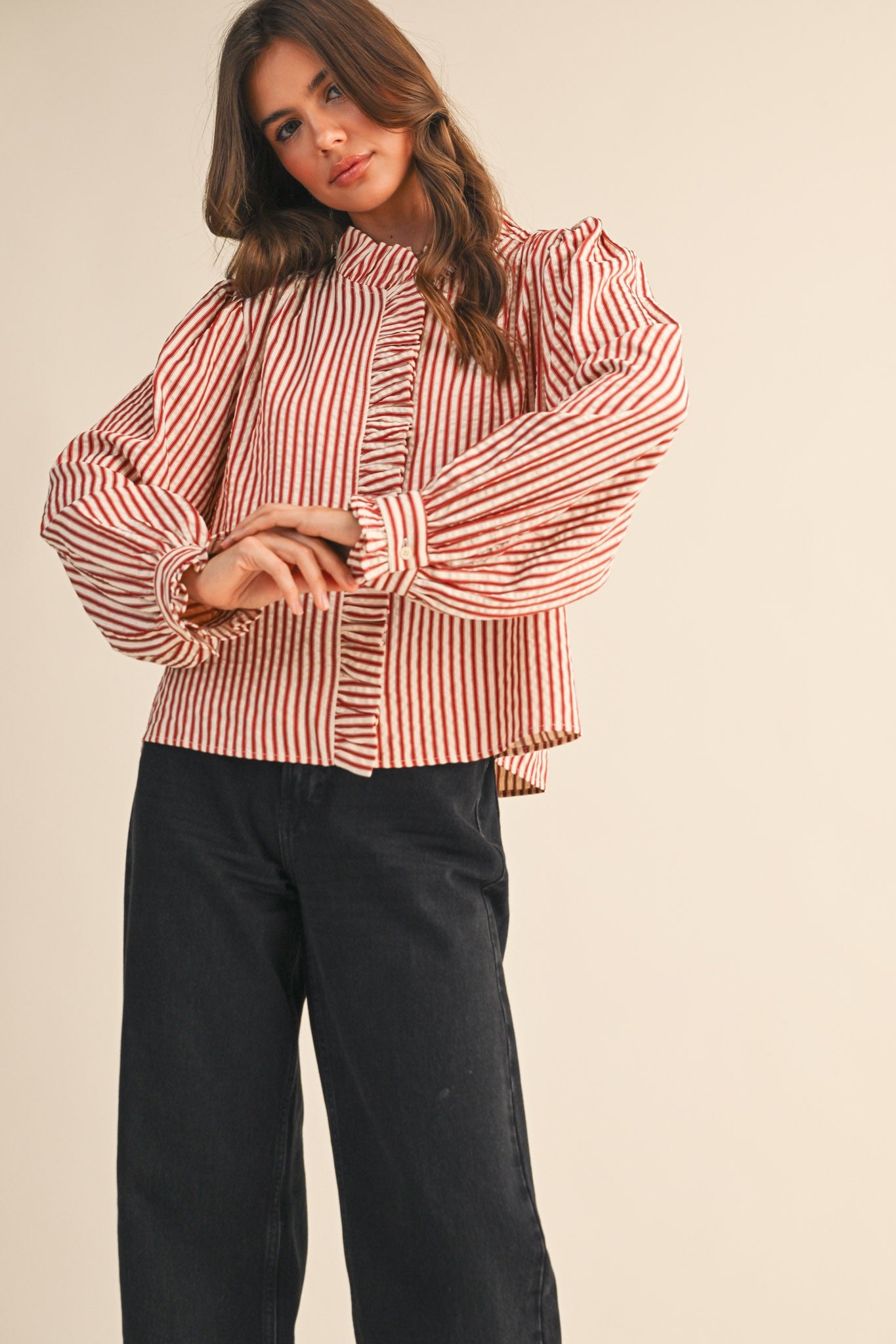 Emma Ruffled Stripe Blouse