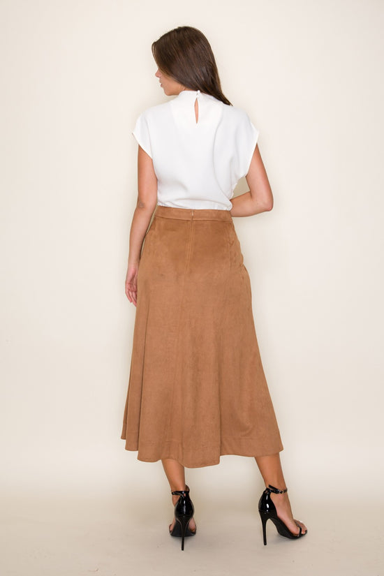 The Caramel Suede Midi Skirt