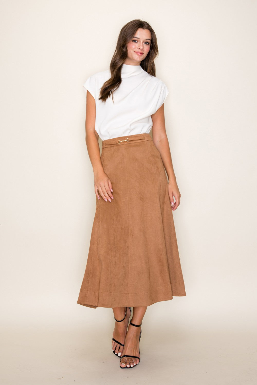 The Caramel Suede Midi Skirt