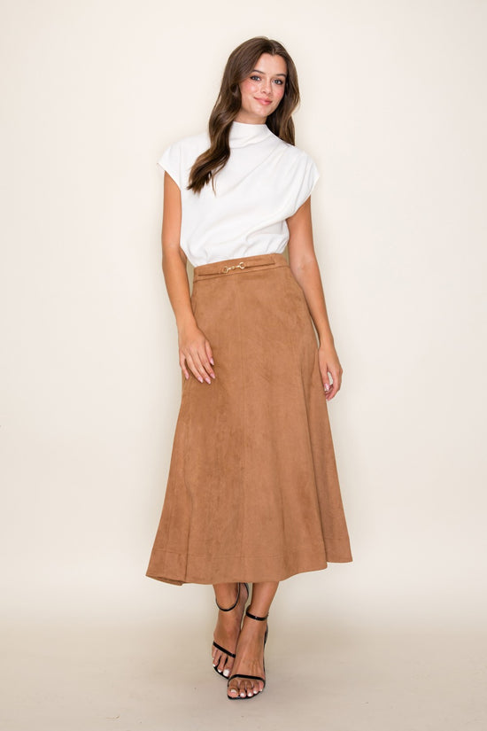 The Caramel Suede Midi Skirt