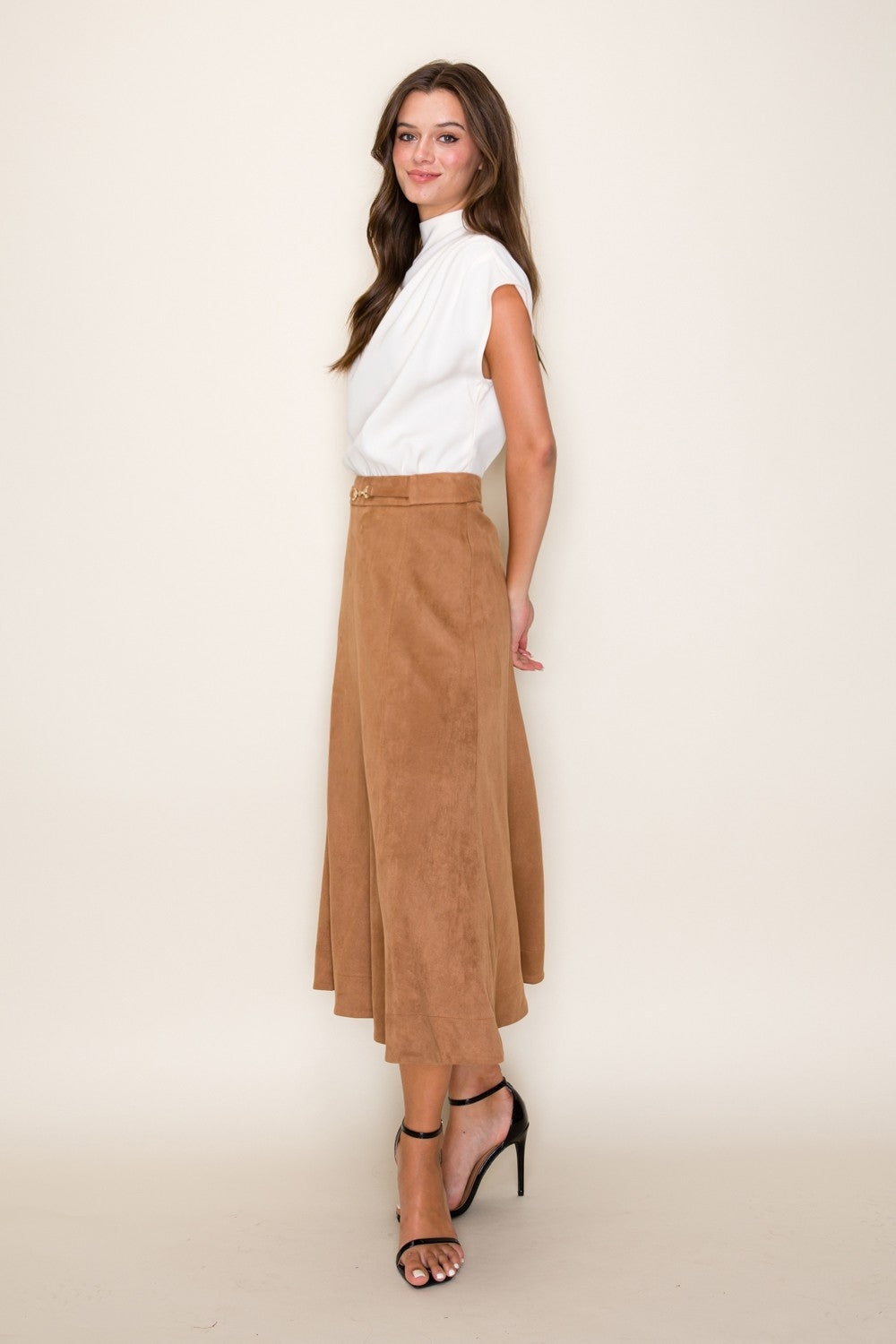 The Caramel Suede Midi Skirt