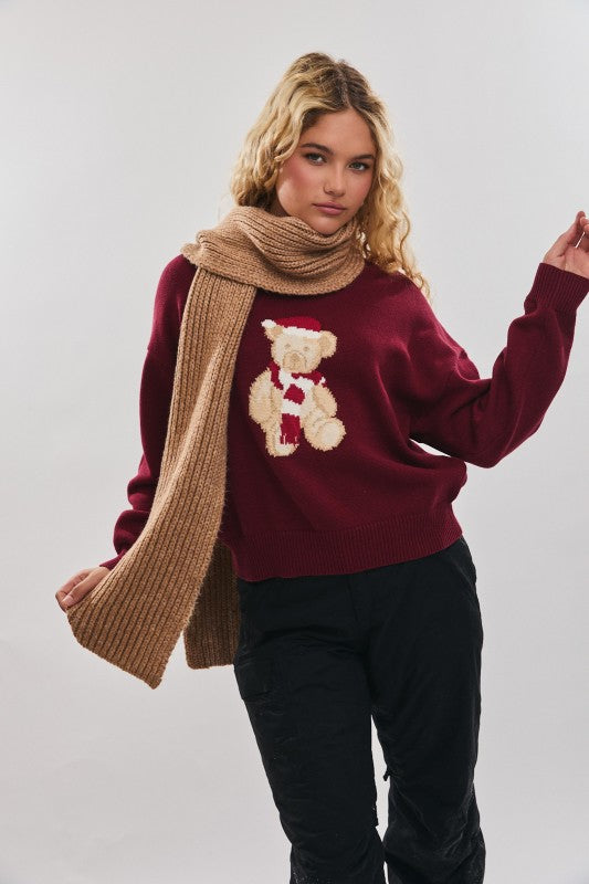 Santa Teddy Bear Graphic Sweater (PRE-ORDER - AVAILABLE 10/24)