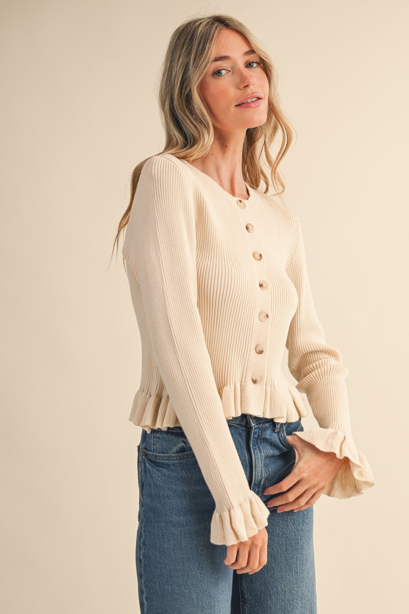 Ivory Charm Ruffled Cardigan - PREORDER (AVAILABLE TO SHIP 7/3)