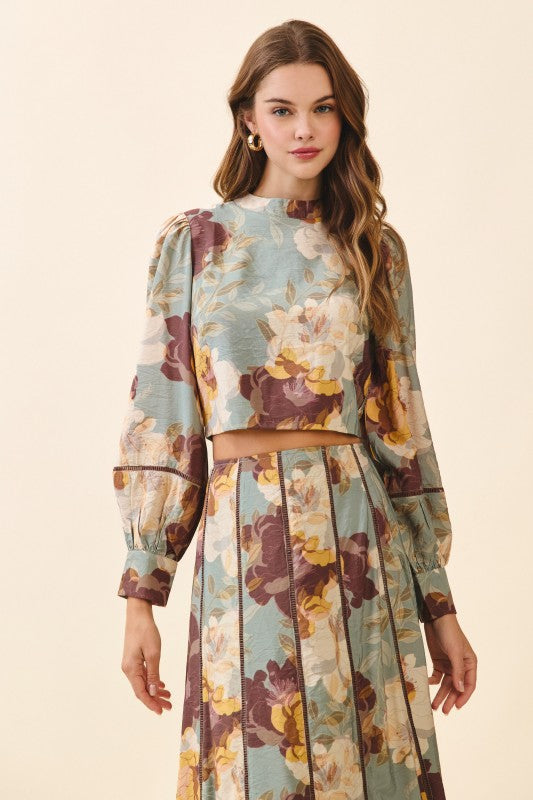 Willow Floral Print Mock Neck Blouse