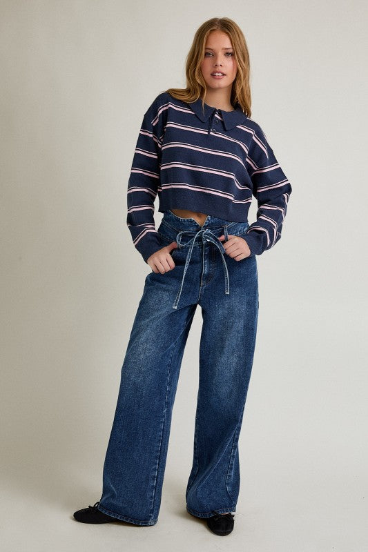 Tie-Waist Wide Leg Jeans