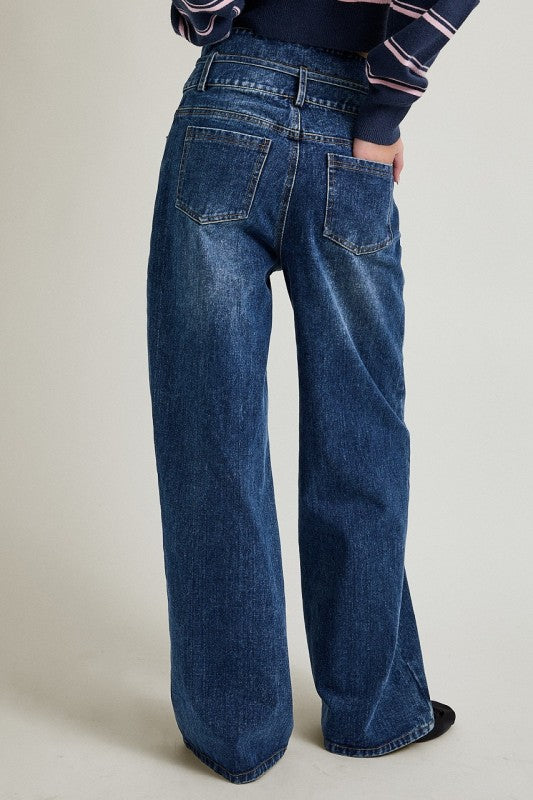 Tie-Waist Wide Leg Jeans