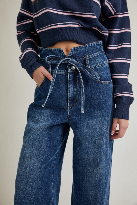 Tie-Waist Wide Leg Jeans