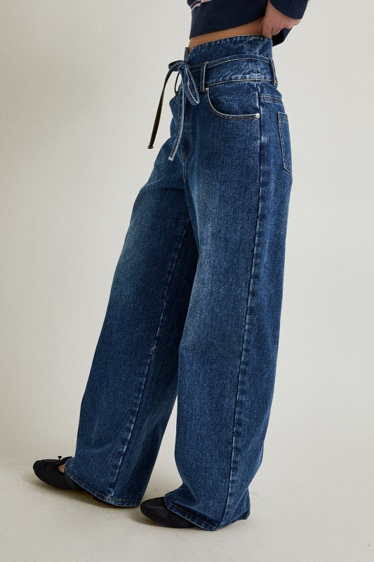Tie-Waist Wide Leg Jeans