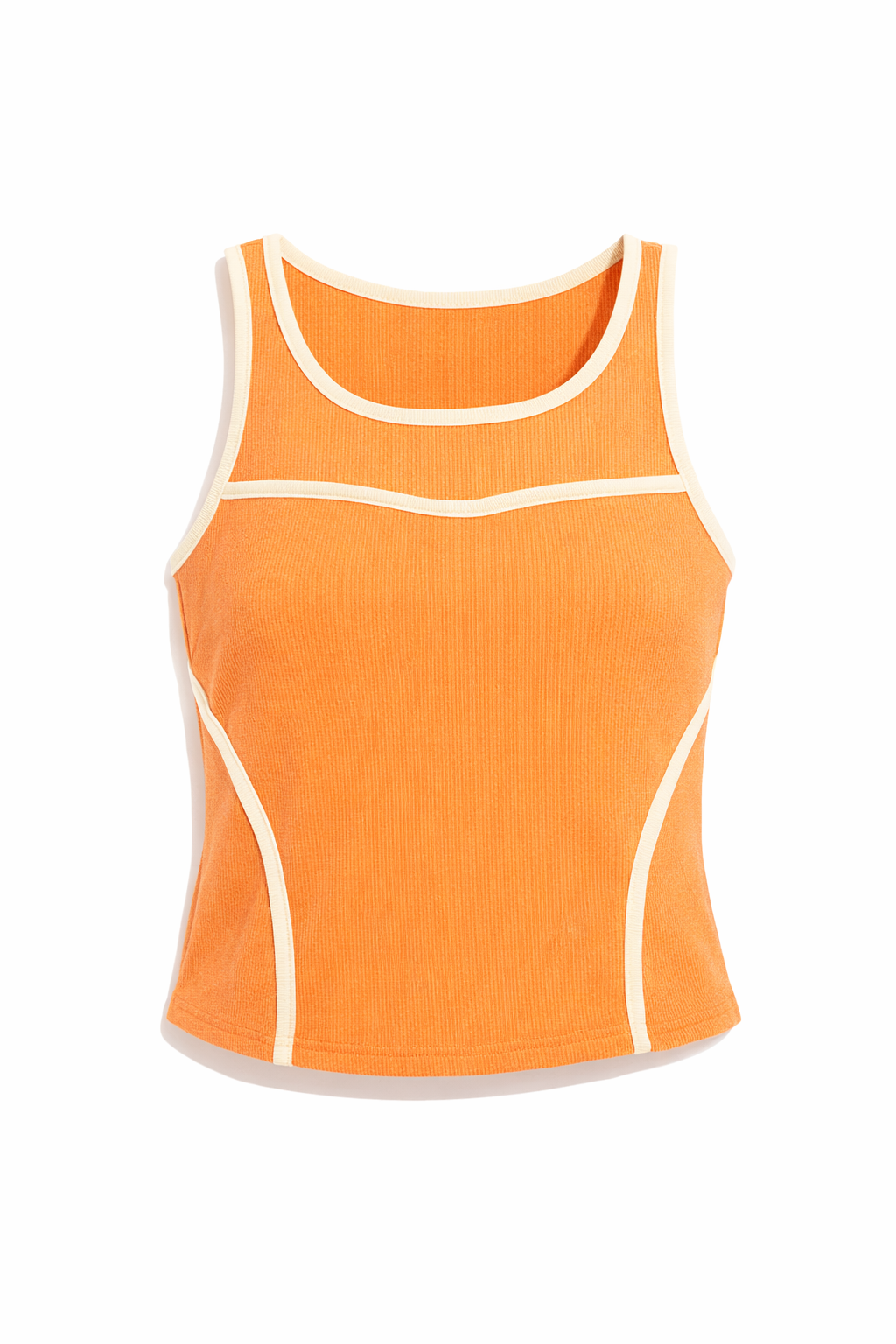 Coral Ribbed Contrast Binding Cut Out Back Top