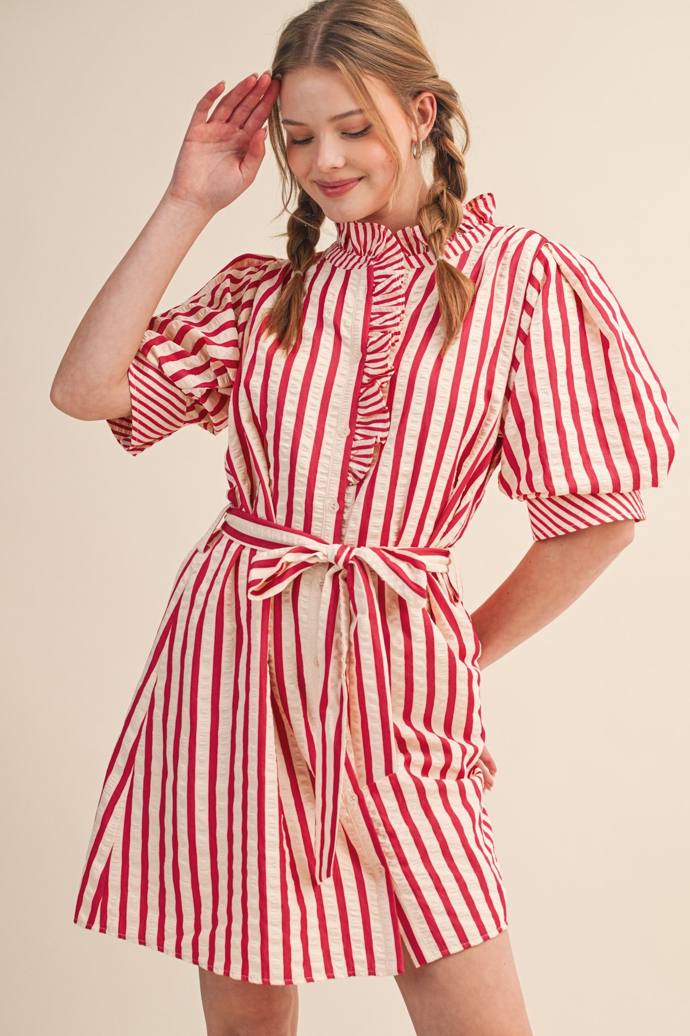 The Cherry Stripe Mini Dress LARGE