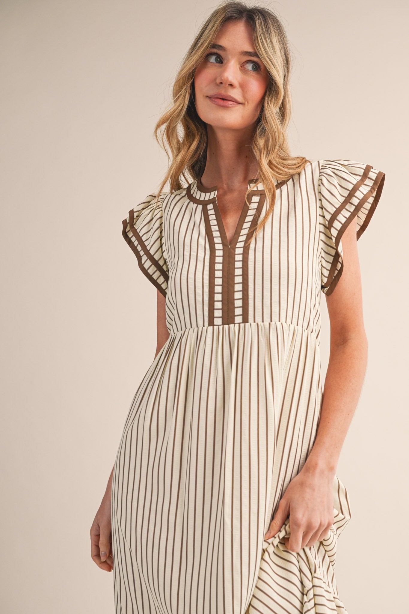 Mocha Striped Midi Dress - PREORDER (AVAILABLE TO SHIP 7/3)