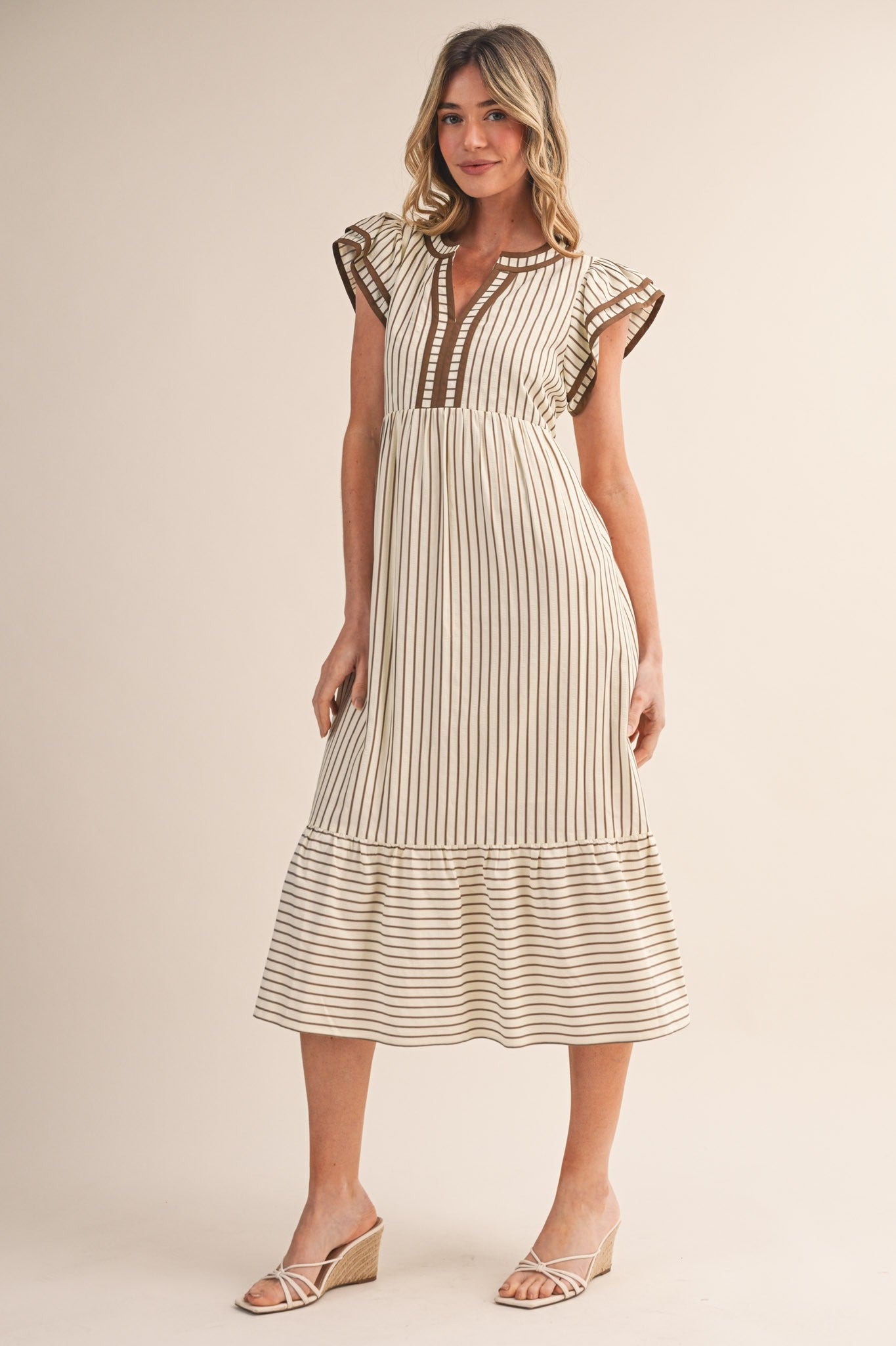 Mocha Striped Midi Dress - PREORDER (AVAILABLE TO SHIP 7/3)
