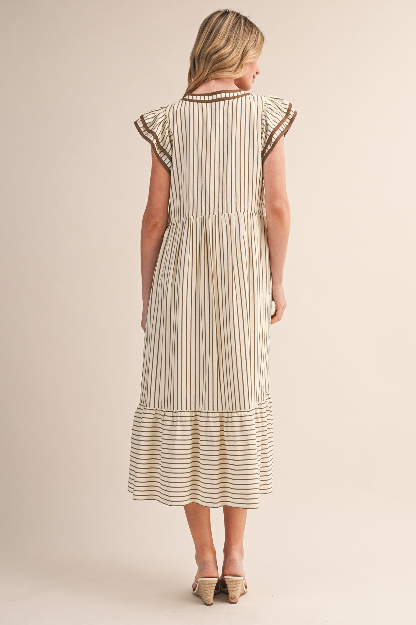 Mocha Striped Midi Dress - PREORDER (AVAILABLE TO SHIP 7/3)