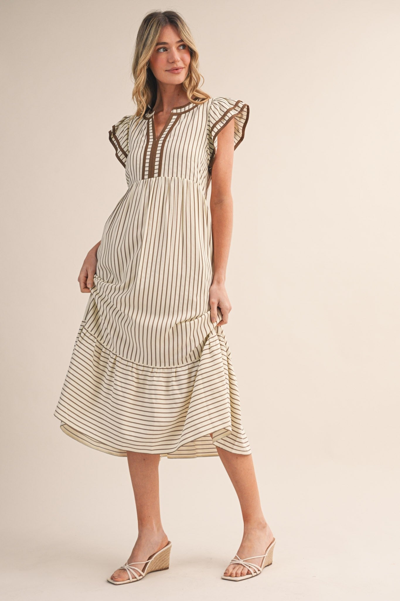 Mocha Striped Midi Dress - PREORDER (AVAILABLE TO SHIP 7/3)