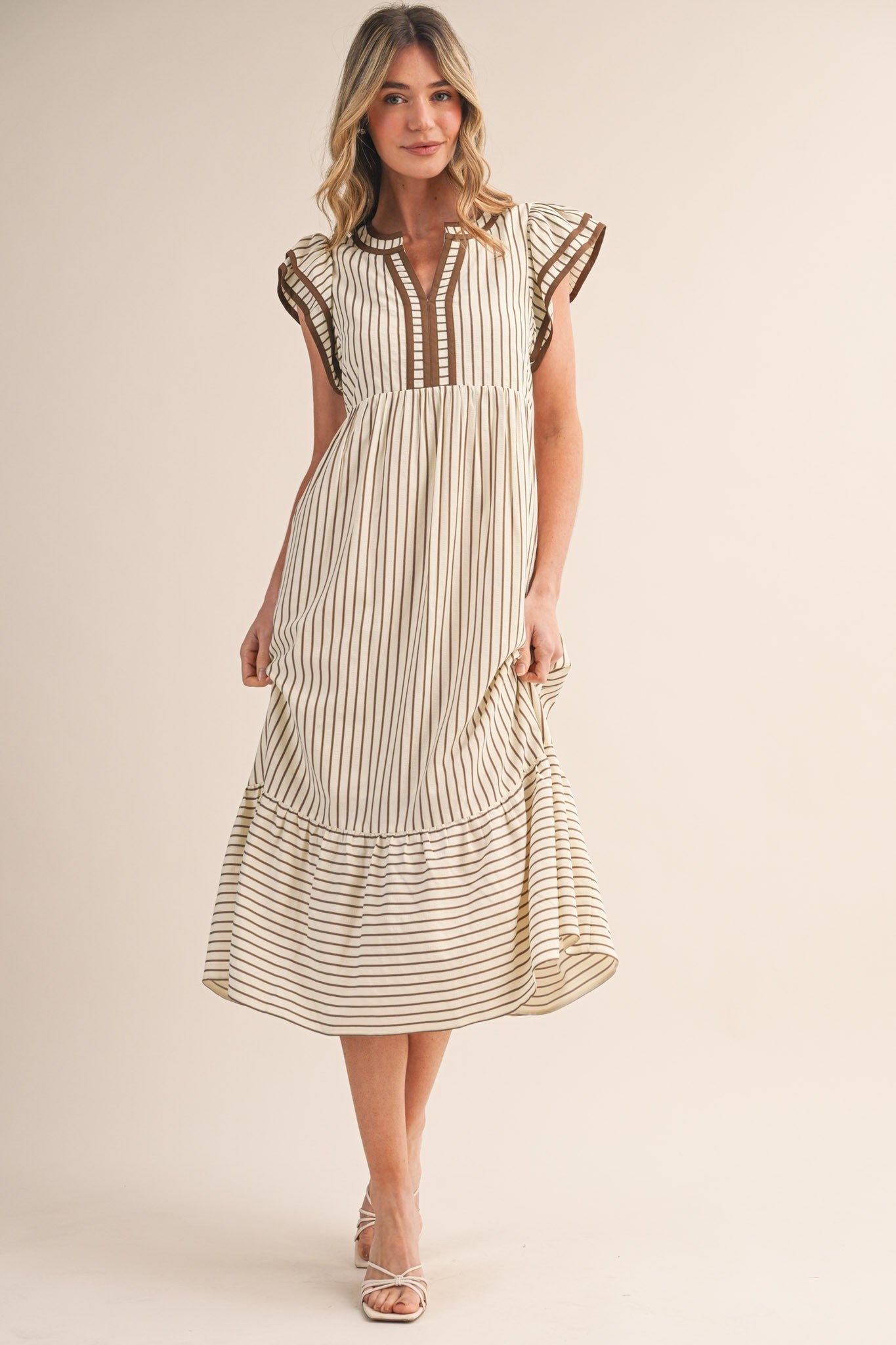 Mocha Striped Midi Dress - PREORDER (AVAILABLE TO SHIP 7/3)