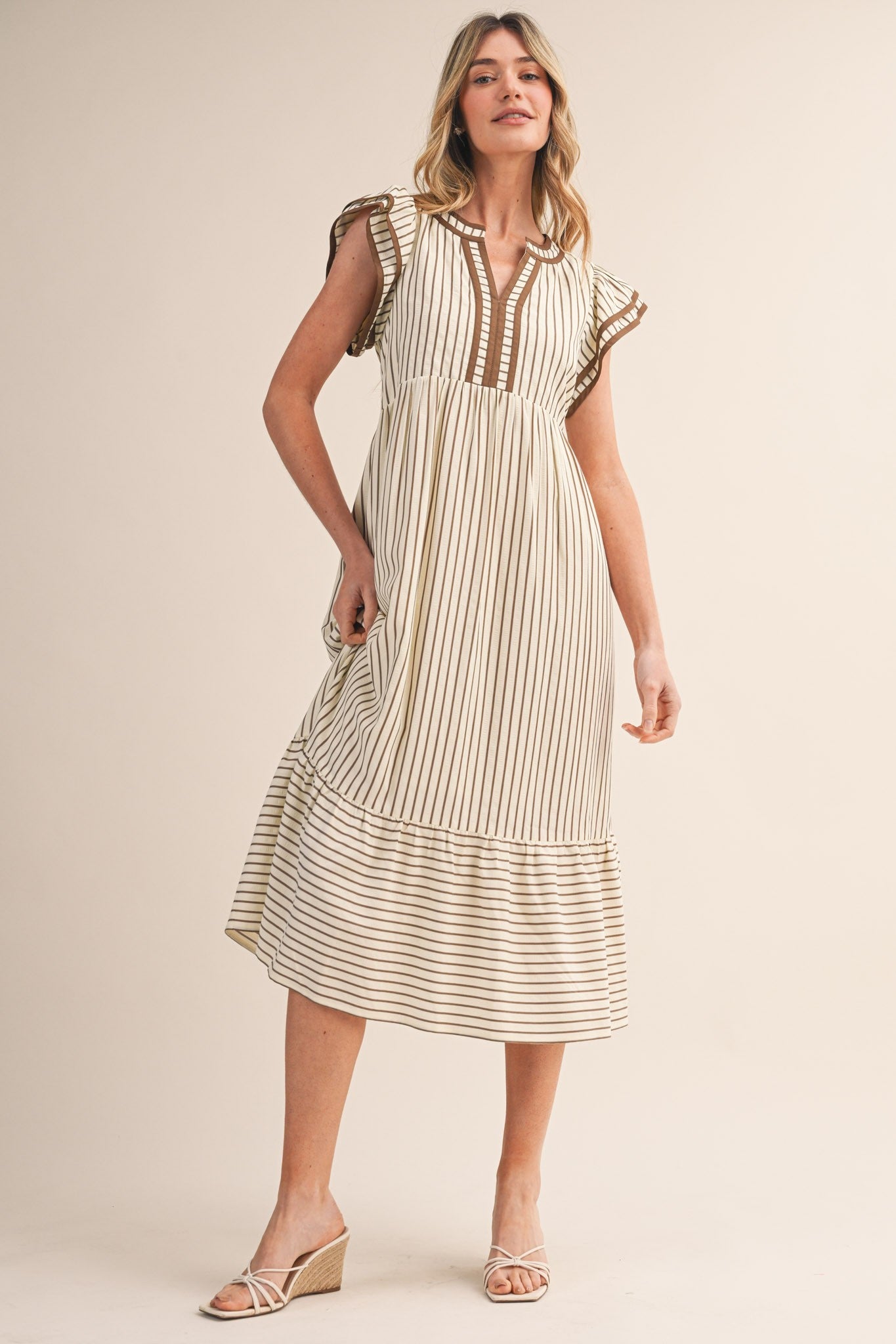 Mocha Striped Midi Dress - PREORDER (AVAILABLE TO SHIP 7/3)
