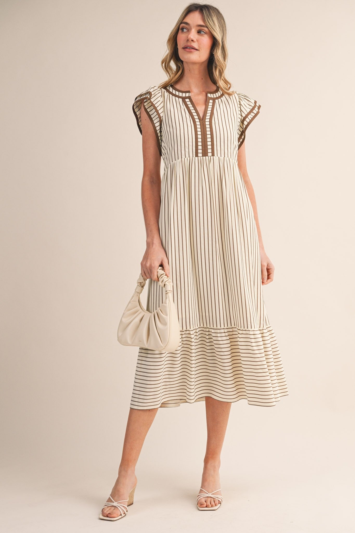 Mocha Striped Midi Dress - PREORDER (AVAILABLE TO SHIP 7/3)