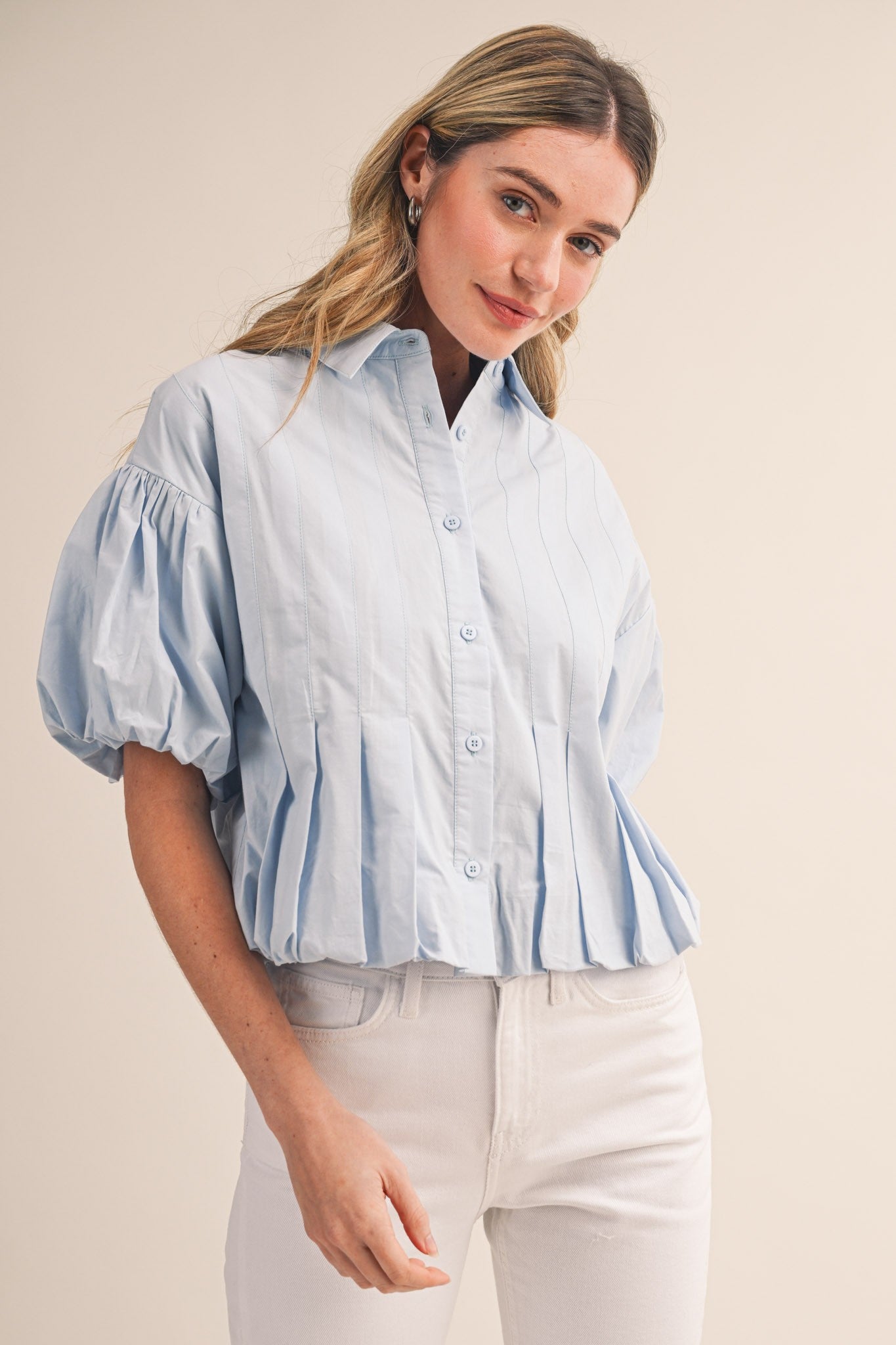 Piper Pleated Bubble Hem Blouse (PRE-ORDER - AVAILABLE TO SHIP 3/3)
