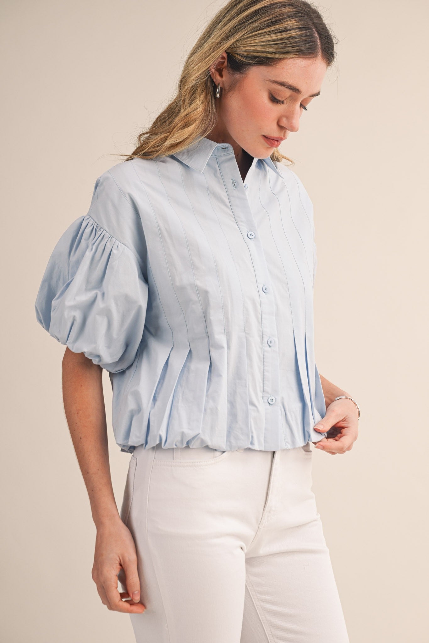Piper Pleated Bubble Hem Blouse (PRE-ORDER - AVAILABLE TO SHIP 3/3)